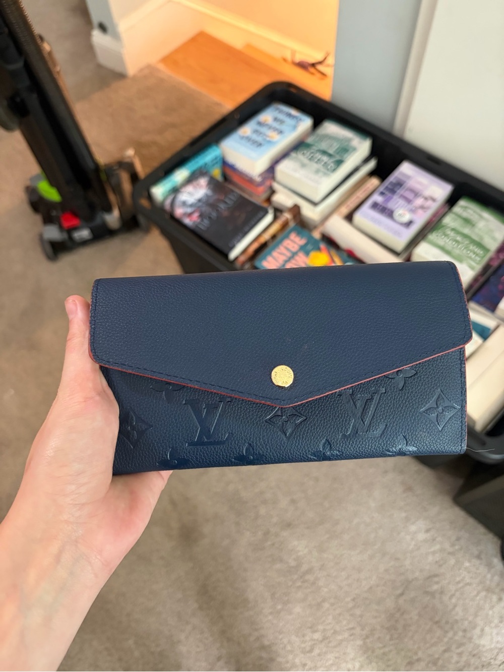Navy Monogram Envelope Wallet